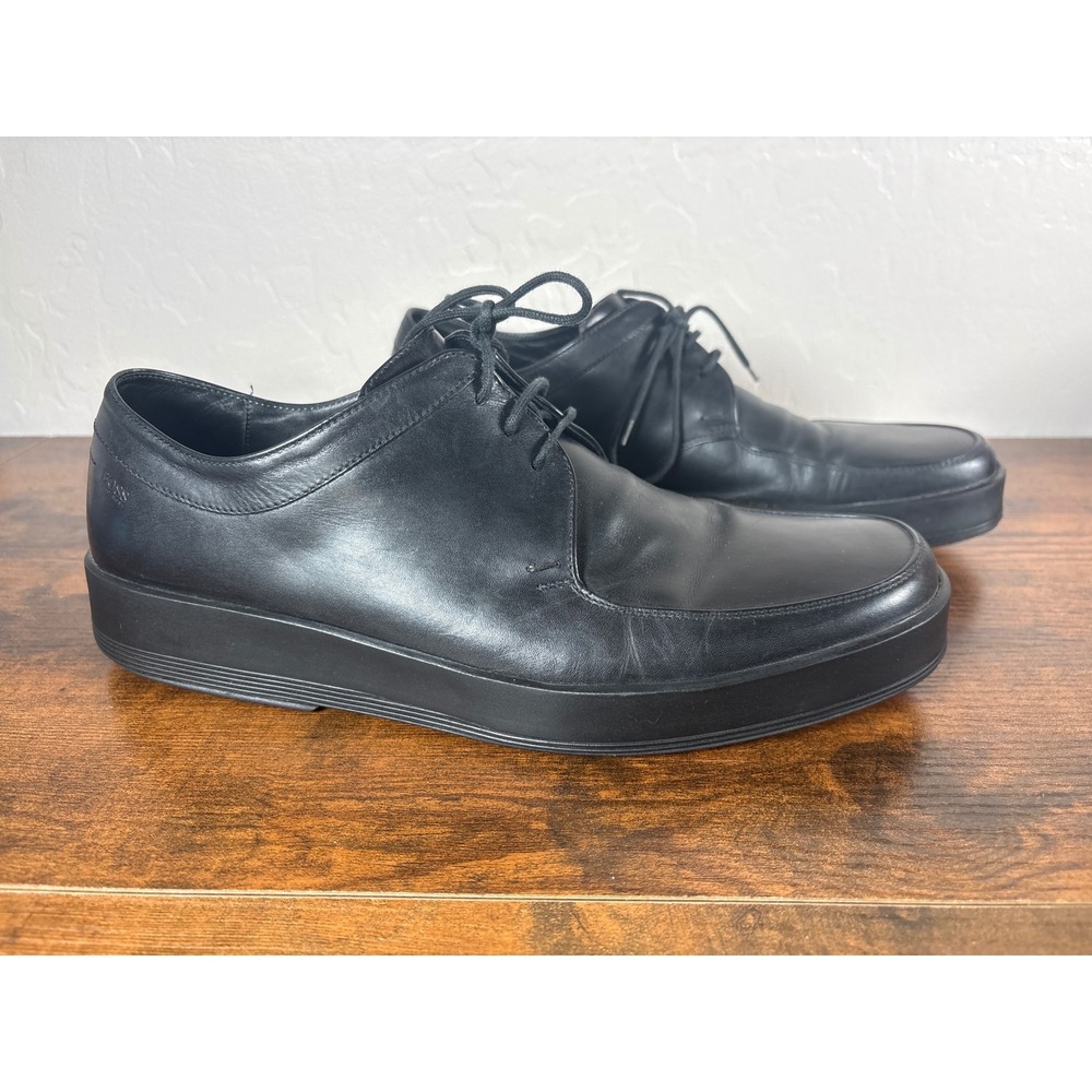 Hugo Boss Mens Black Leather Moc Toe Derby Shoes Made‎ in Italy Size 9.5